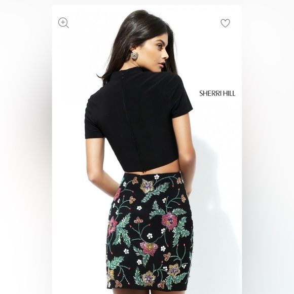 NWT SHERRI HILL 2 PCS TOP AND SKIRT SET SEQUINED FLORAL BEADED MINI DRESS 50586 - Picture 5 of 6